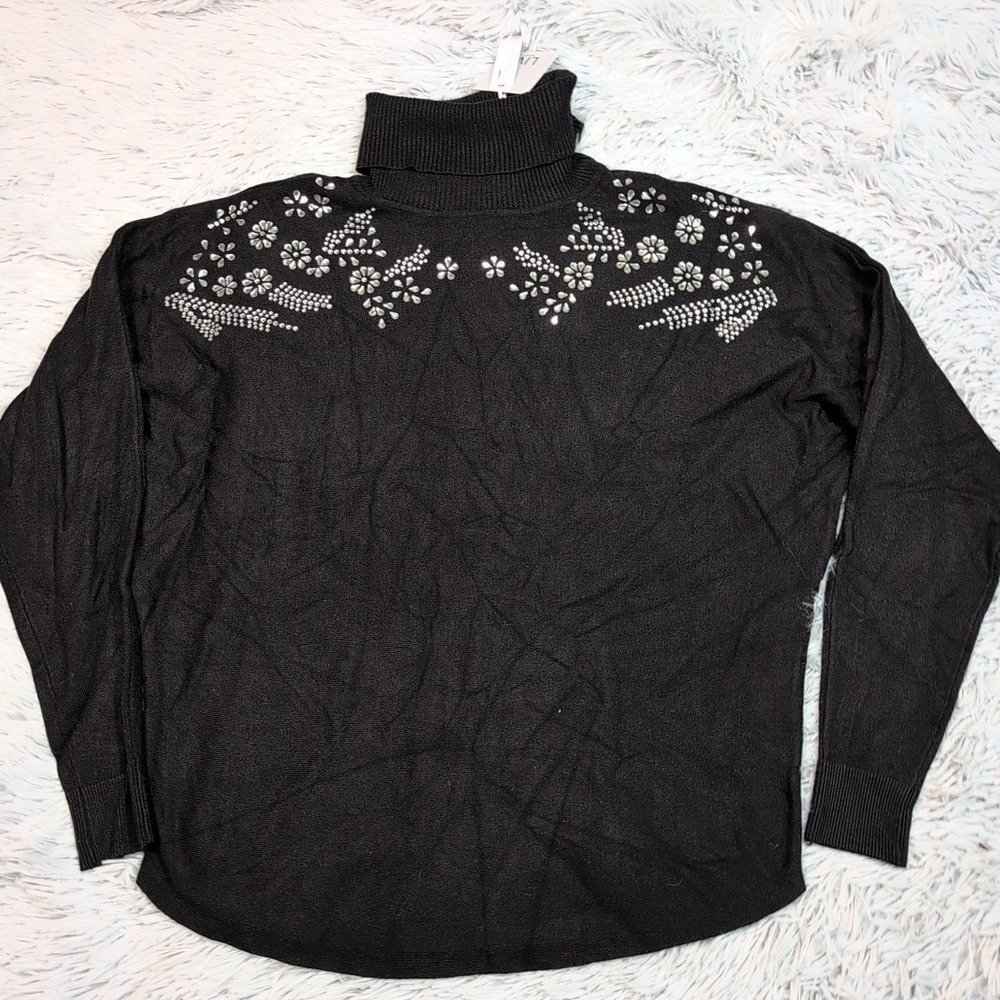 Liv Milano Shirt Womens S Black Blouse Studded Sparkly Career Evening Soft New